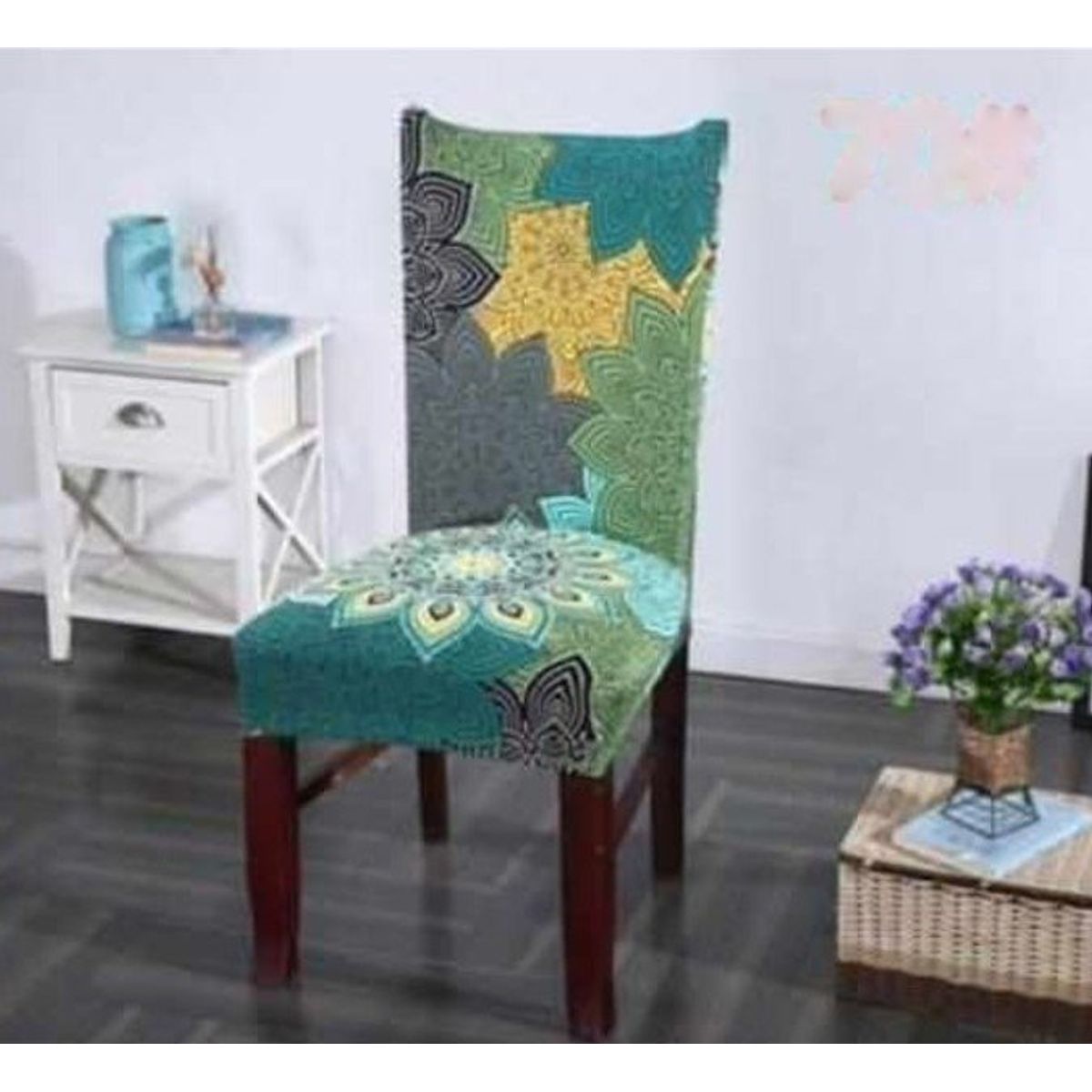 GENERICO - FUNDA ELASTICADA PARA SILLA CON DISEÑO MANDADA COLORES DE 4 WYM