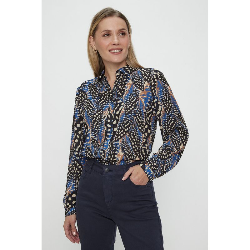 MA GRIFFE - Blusa Manga Larga Azul Marino Mujer Magriffe