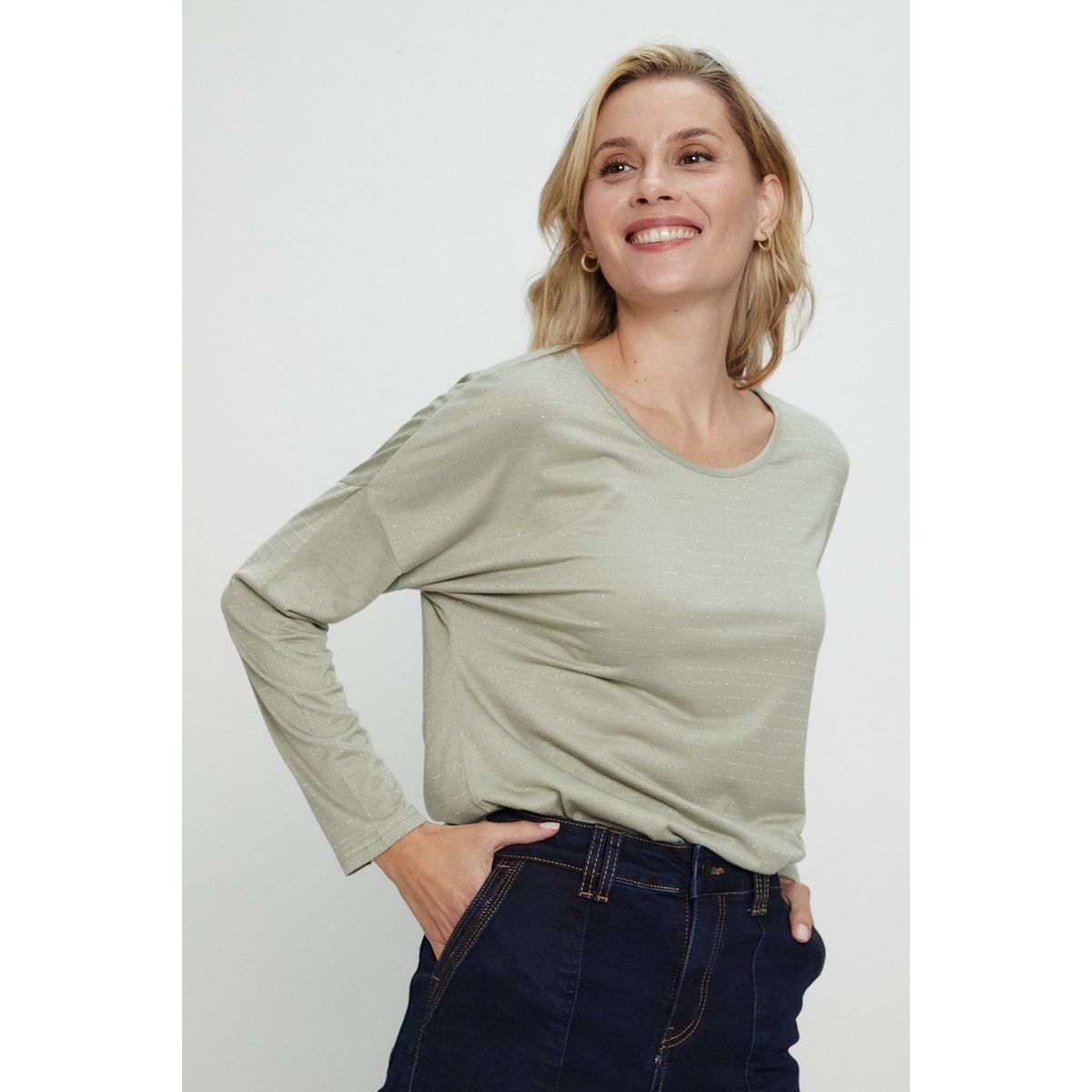 MA GRIFFE - Polera Manga Larga Verde Agua Mujer Magriffe