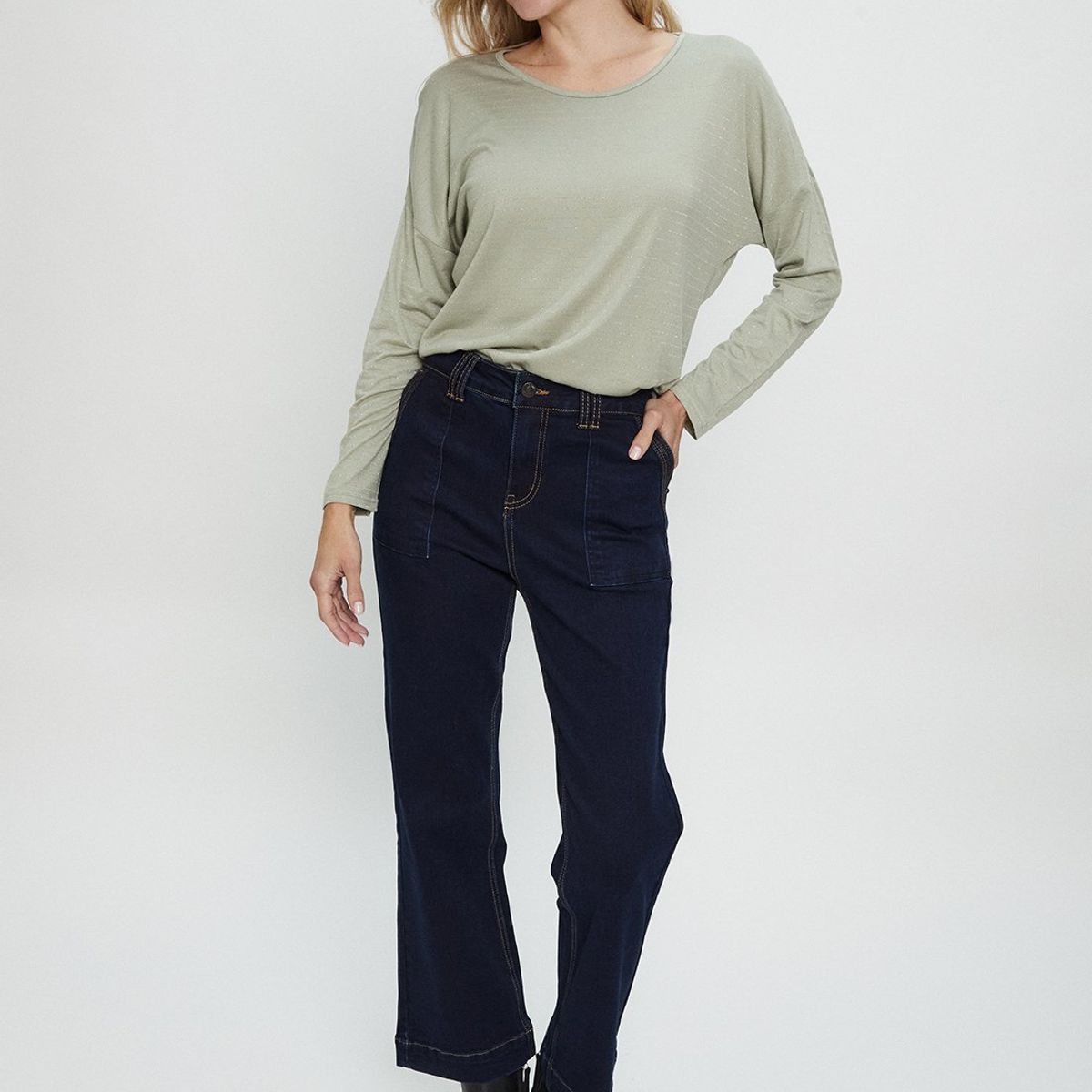 MA GRIFFE - Polera Manga Larga Verde Agua Mujer Magriffe