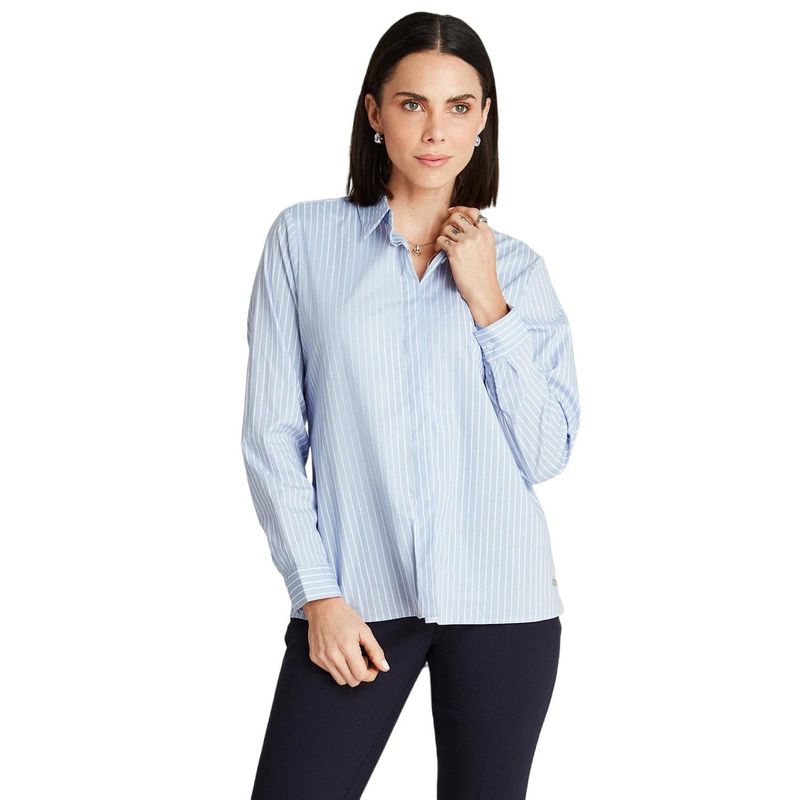 LORENZO DI PONTTI - Blusa Camisera Rayada Celeste
