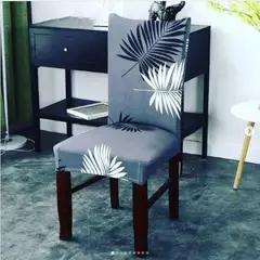 GENERICO - FUNDA ELASTICADA PARA SILLA CON DISEÑO PLUMAS GRIS DE 4 WYM