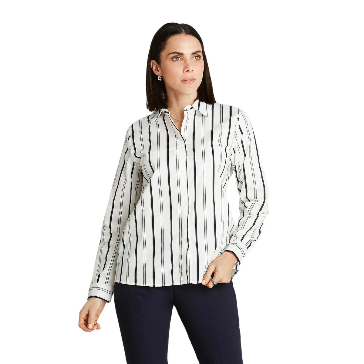 LORENZO DI PONTTI - Blusa Blanca Rayada Camisera