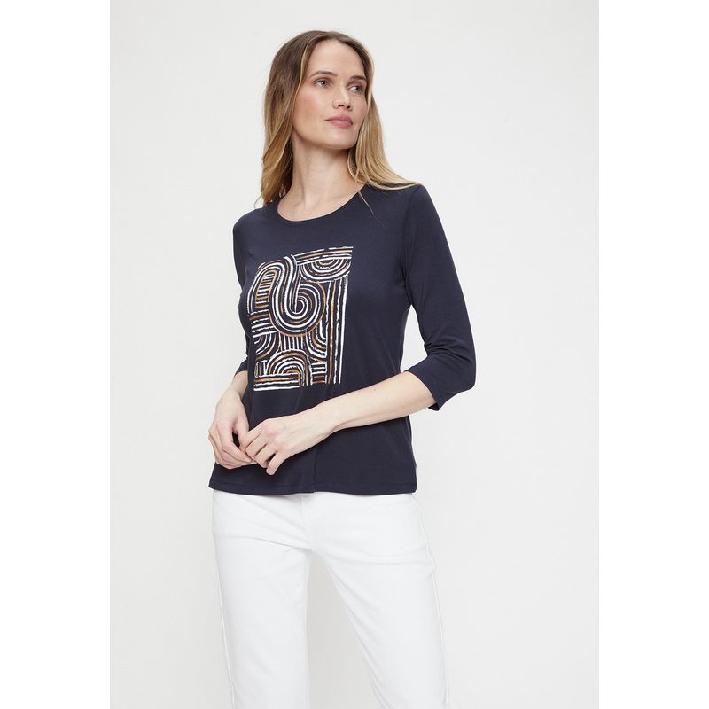 MA GRIFFE - Polera Manga Larga Azul Marino Mujer Magriffe