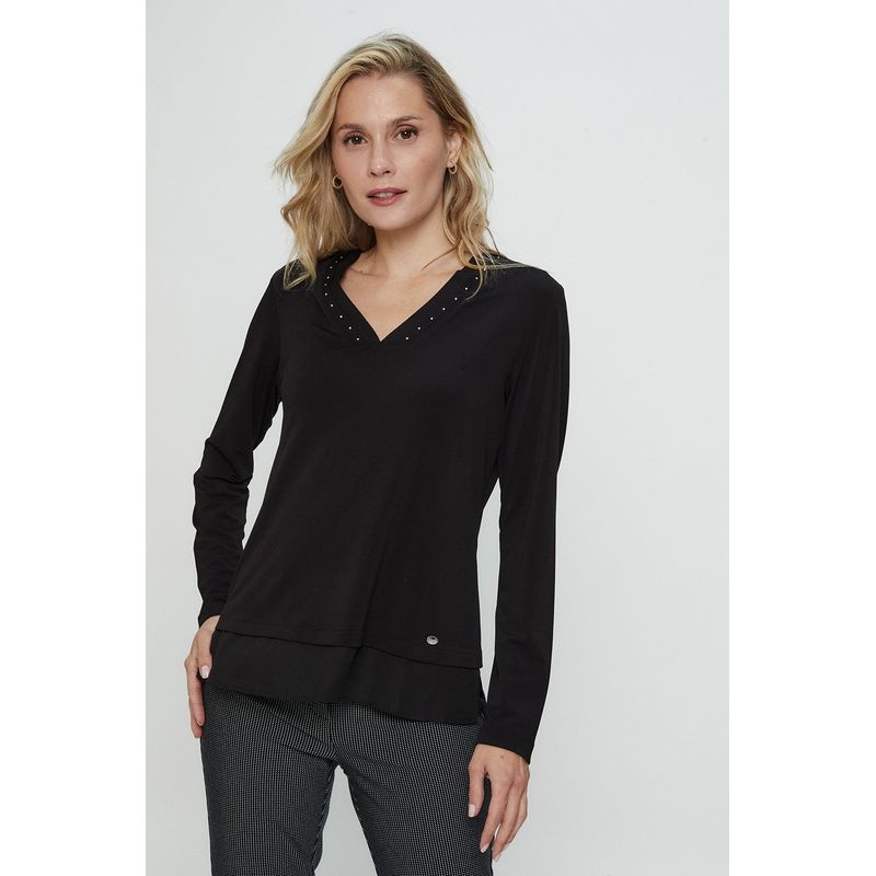 MA GRIFFE - Polera Manga Larga Negro Mujer Magriffe
