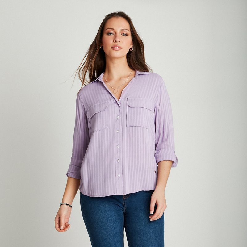 CURVI - Blusa Lila Manga Larga Cuello Camisero CURVI