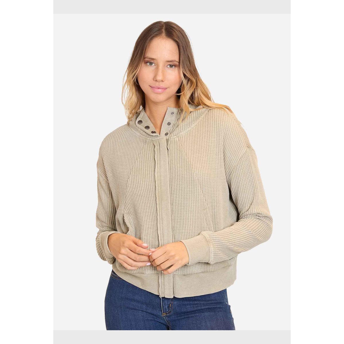 MAUI AND SONS - Poleron Waffle Crew Neck Full Verde Mujer Maui And Sons