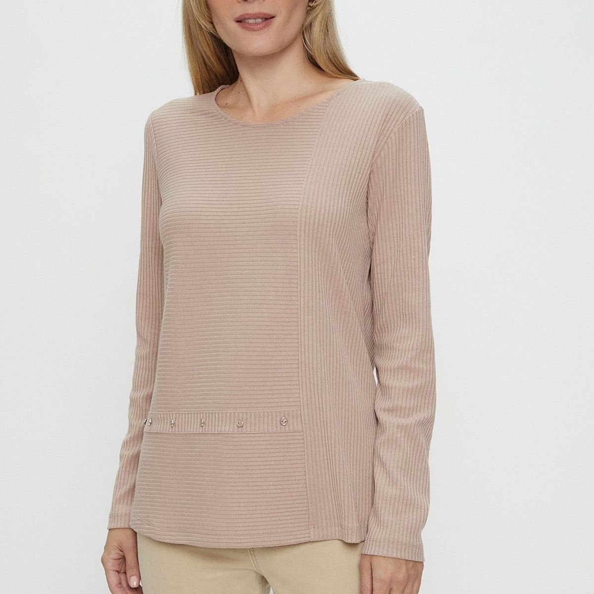 MA GRIFFE - Polera Manga Larga Beige Mujer Magriffe