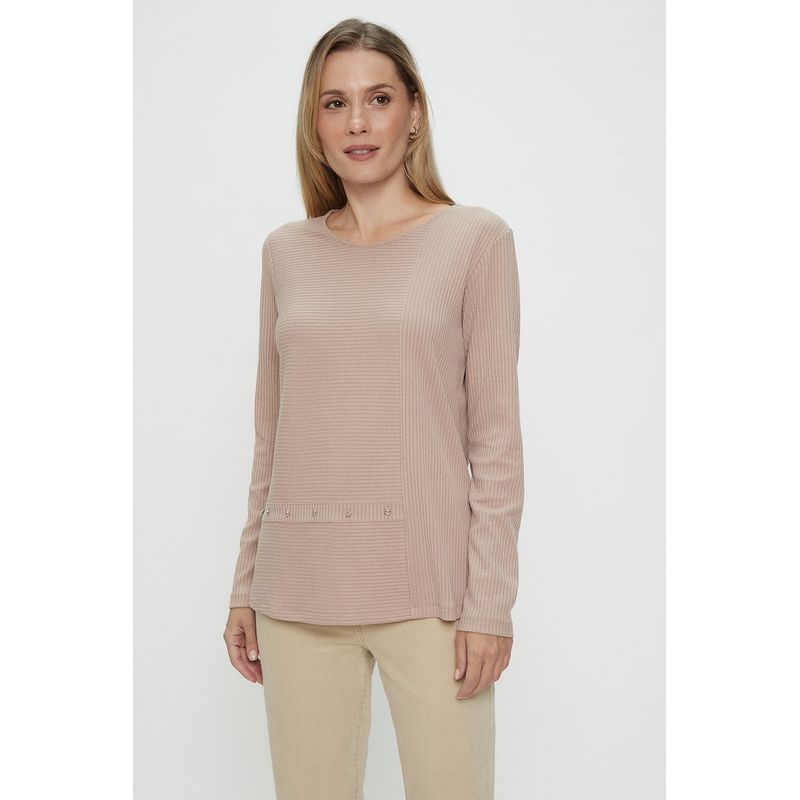 MA GRIFFE - Polera Manga Larga Beige Mujer Magriffe