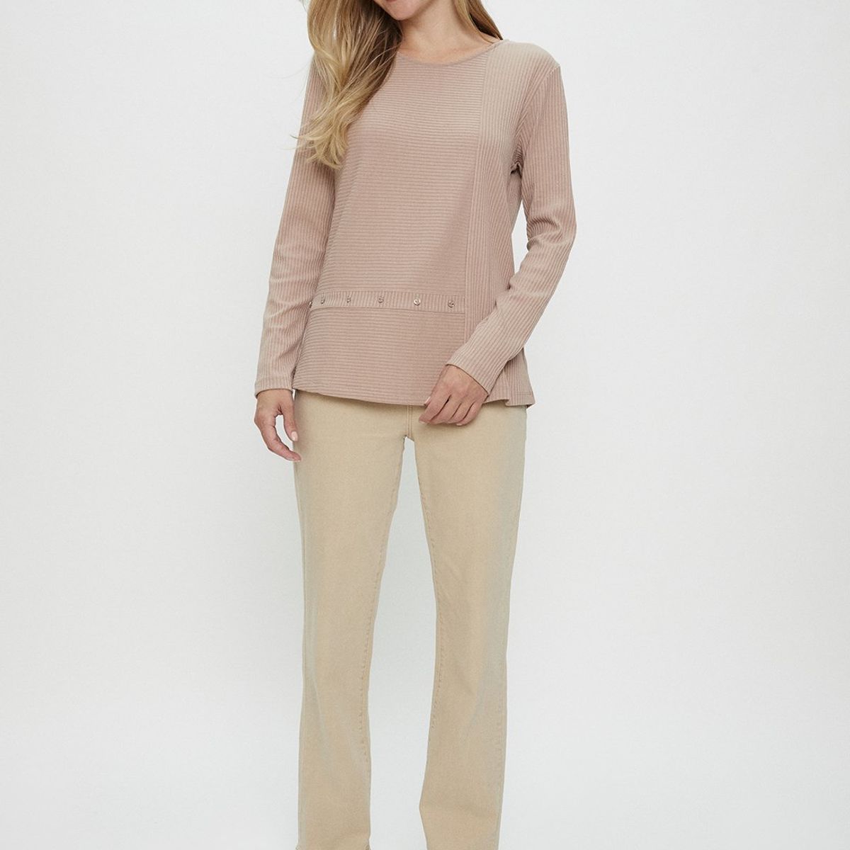 MA GRIFFE - Polera Manga Larga Beige Mujer Magriffe