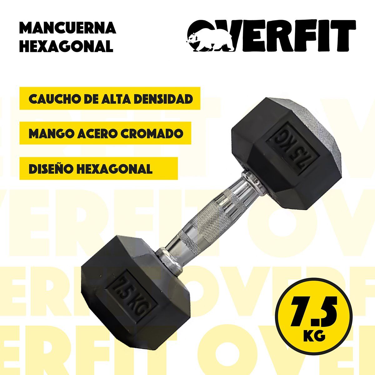 OVERFIT - Mancuerna Hexagonal 7.5Kg Acero y Caucho Overfit