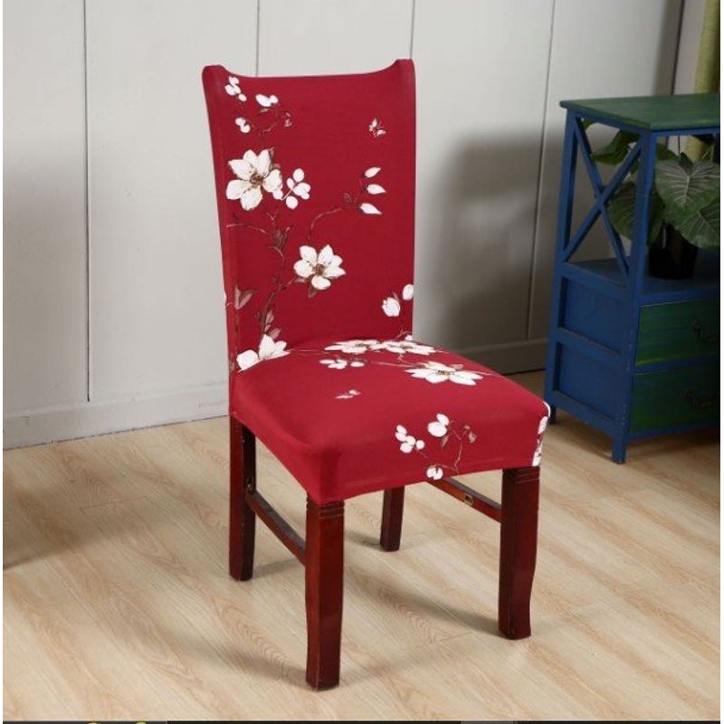 GENERICO - FUNDA ELASTICADA PARA SILLA CON DISEÑO FLOR ROJA DE 4 WYM