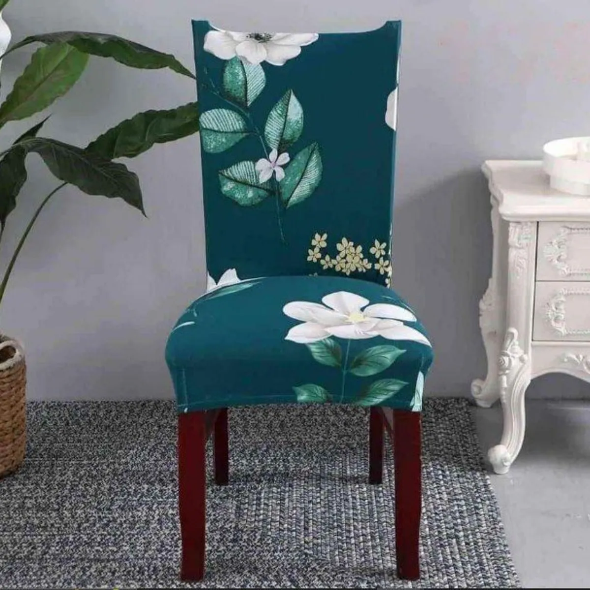 GENERICO - FUNDA ELASTICADA PARA SILLA CON DISEÑO ROSA VERDE SET DE 4 WYM