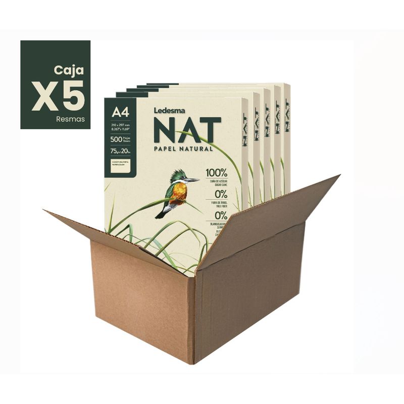 LEDESMA - Pack 5 Resmas  A4 Papel Ecológico 500 Hojas c/u Caña de Azúcar