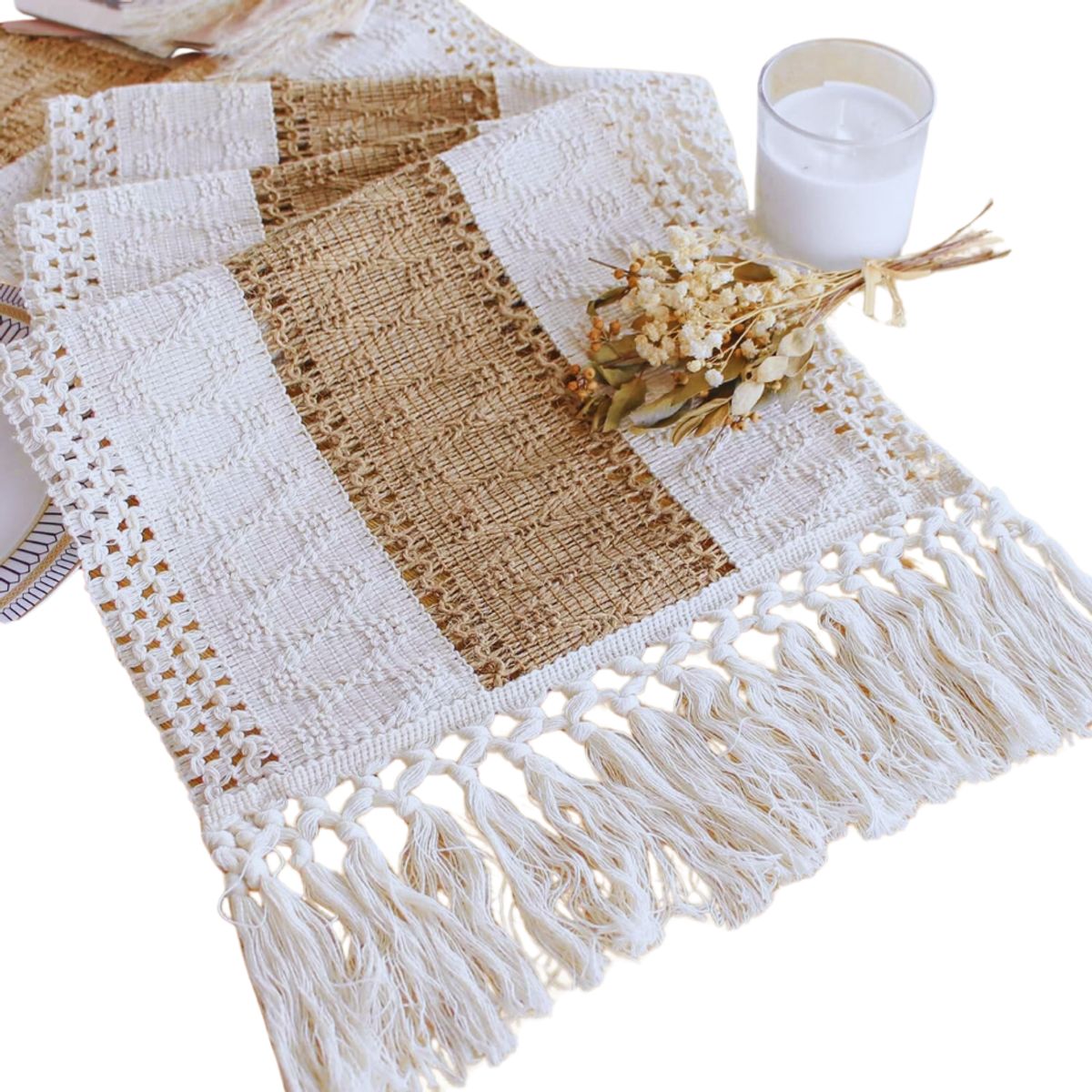 GENERICO - Mantel De Centro Algodon Yute Etnico Camino De Mesa 180 X 30