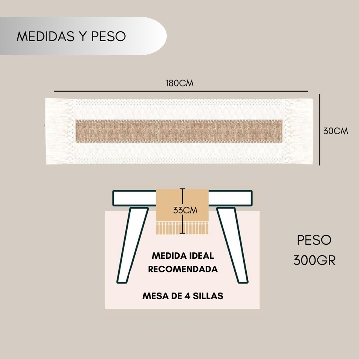 GENERICO - Mantel De Centro Algodon Yute Etnico Camino De Mesa 180 X 30