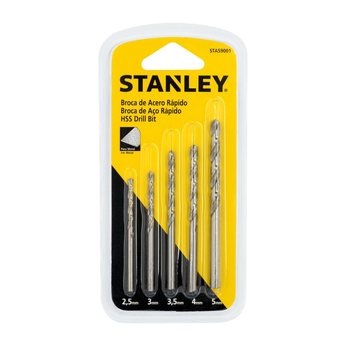 STANLEY - Set 5 brocas de acero p/metal 2.5 a 5mm STANLEY STA59001