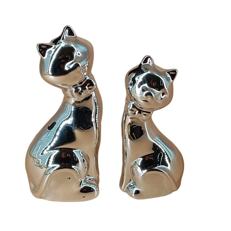 GENERICO - Adorno Decorativo De Cerámica Diseño Pareja De Gatos Plateado
