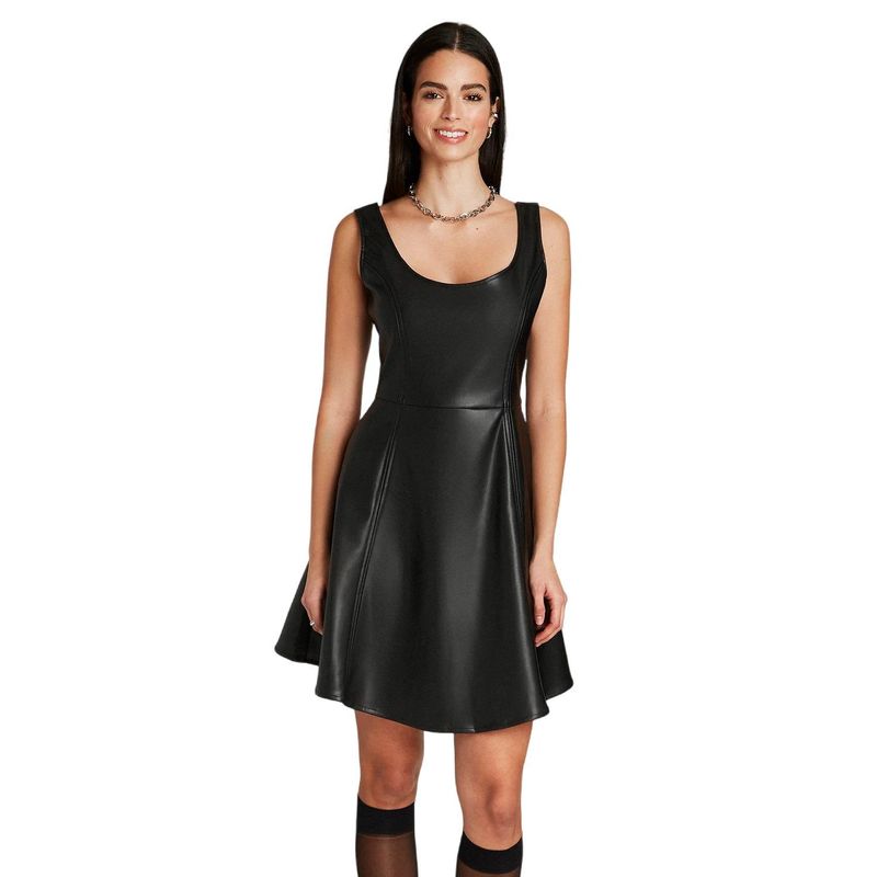 ACUARELA - Vestido Corto Eco Cuero Negro