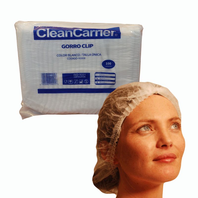 CLEANCARRIER - Cofias Desechables Gorro Clip Blancas 100 Un