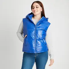 ACUARELA - Parka Sin Manga Metalizada Azul