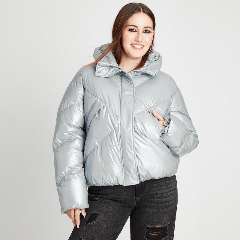 ACUARELA - Parka Con Gorro Metalizada Celeste ACUARELA