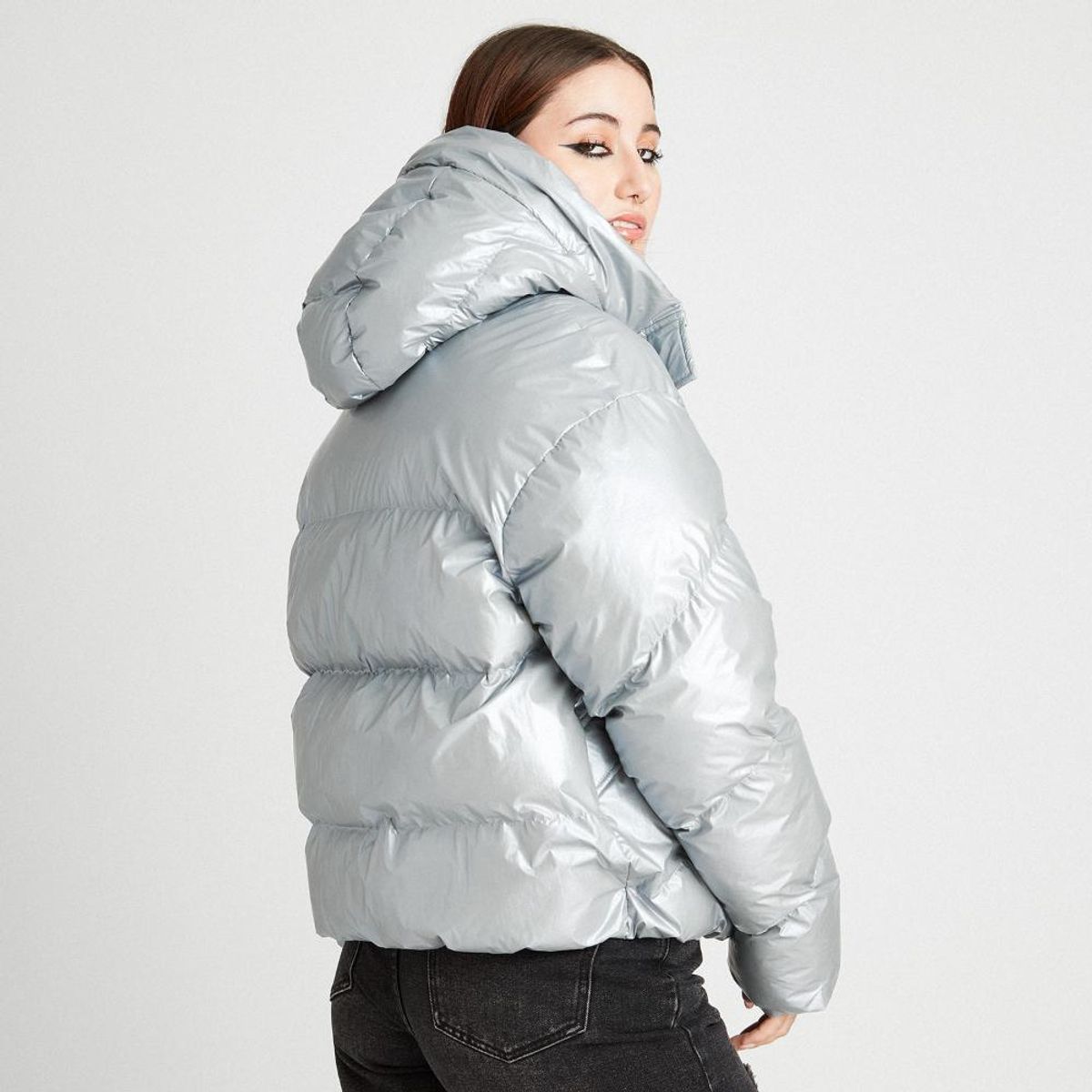 ACUARELA - Parka Con Gorro Metalizada Celeste ACUARELA