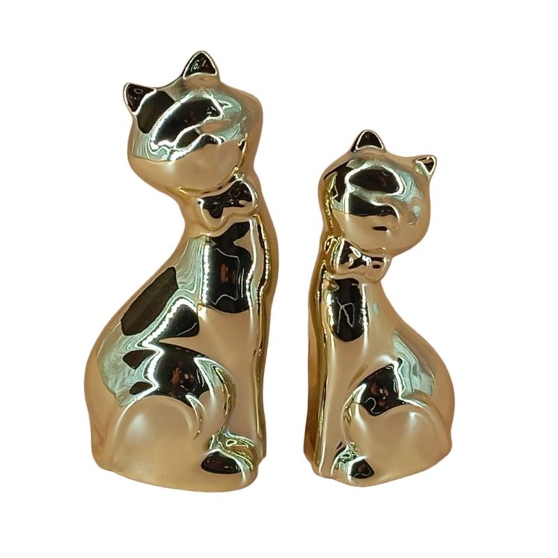 GENERICO - Adorno Decorativo De Cerámica Diseño Pareja De Gatos Dorado