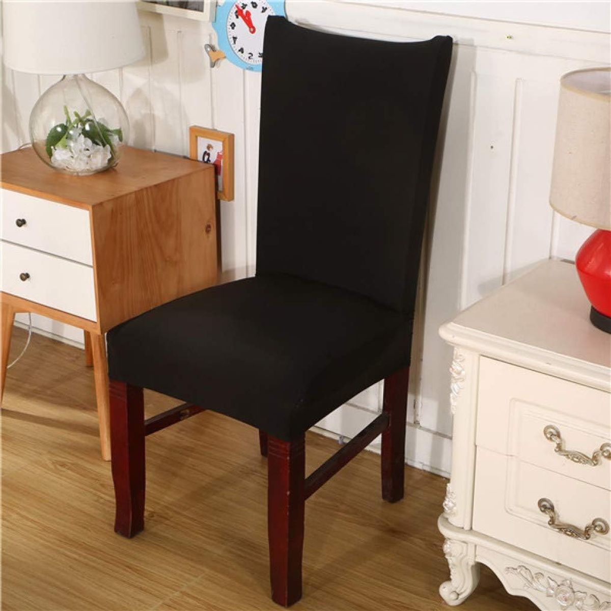 GENERICO - FUNDA ELASTICADA PARA SILLA UNICOLOR NEGRO SET DE 6 WYM