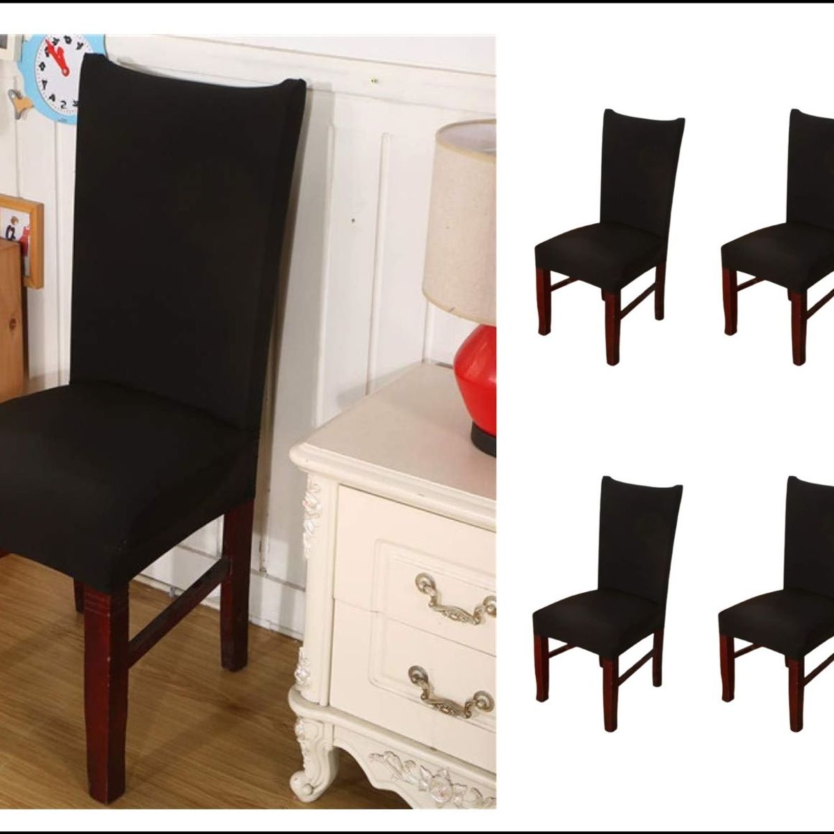 GENERICO - FUNDA ELASTICADA PARA SILLA UNICOLOR NEGRO SET DE 6 WYM