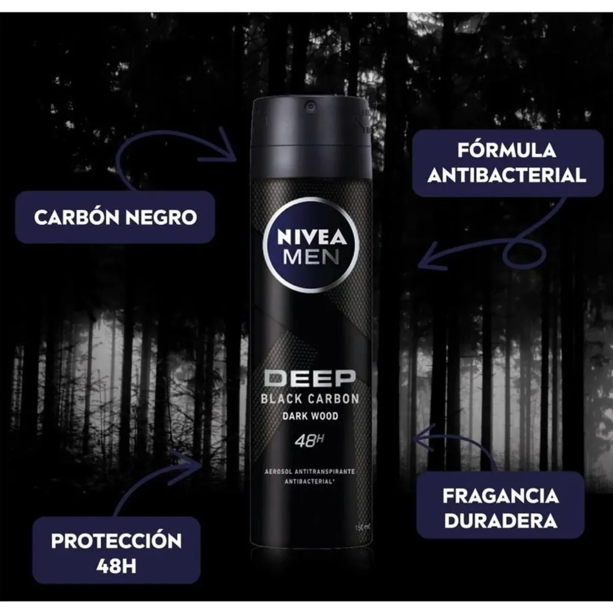 NIVEA - Antitranspirante Nivea Deep Black Wood Spray 150ml