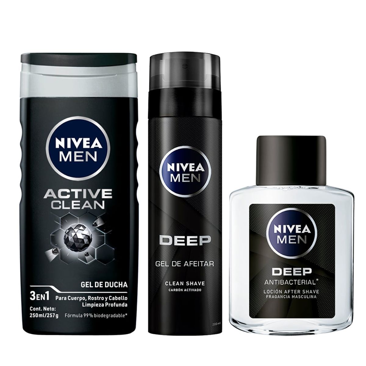 NIVEA - Pack Gel Afeitado+Locion After Shave+Gel De Ducha Nivea Men