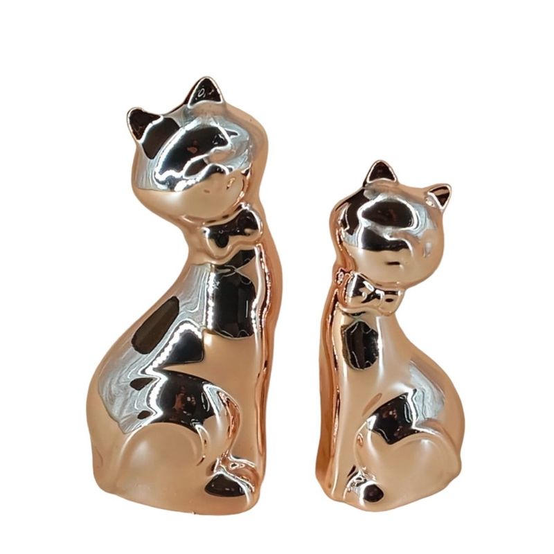 GENERICO - Adorno Decorativo De Cerámica Diseño Pareja De Gatos Rosa Claro