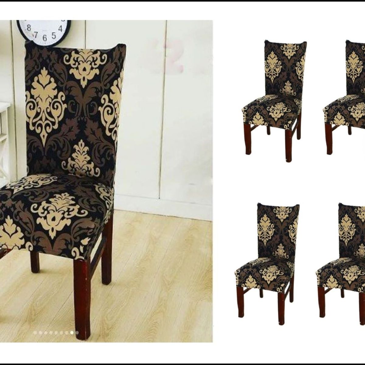 GENERICO - FUNDA ELASTICADA PARA SILLA CON DISEÑO BEIGE SET DE 6 WYM