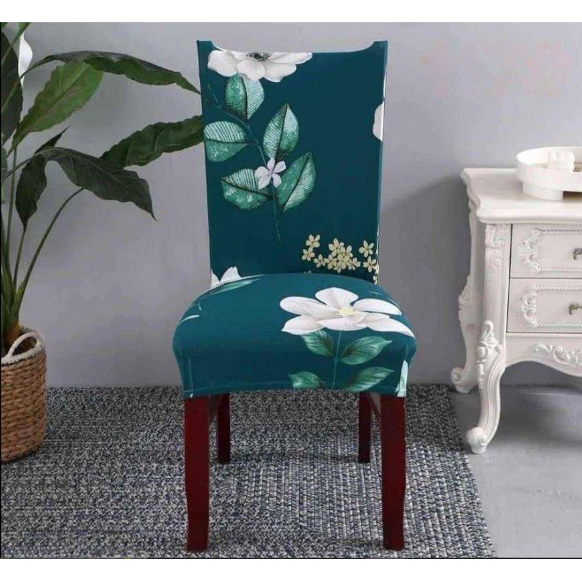 GENERICO - FUNDA ELASTICADA PARA SILLA CON DISEÑO FLOR TURQUESA SET DE 6 WYM