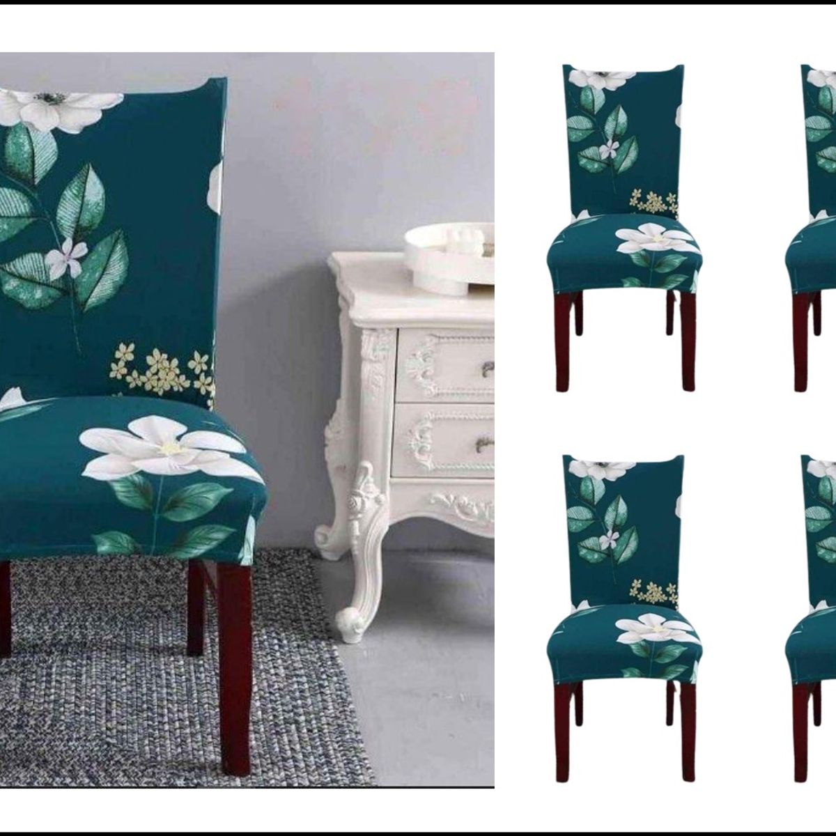 GENERICO - FUNDA ELASTICADA PARA SILLA CON DISEÑO FLOR TURQUESA SET DE 6 WYM