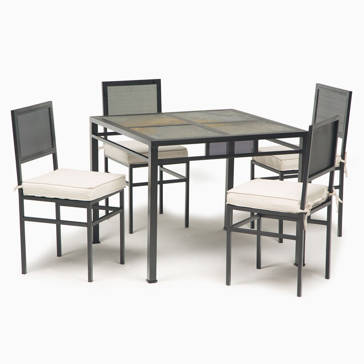 MUEBLES Y TERRAZAS - Comedor de terraza 4 personas cubierta de piedra pizarra