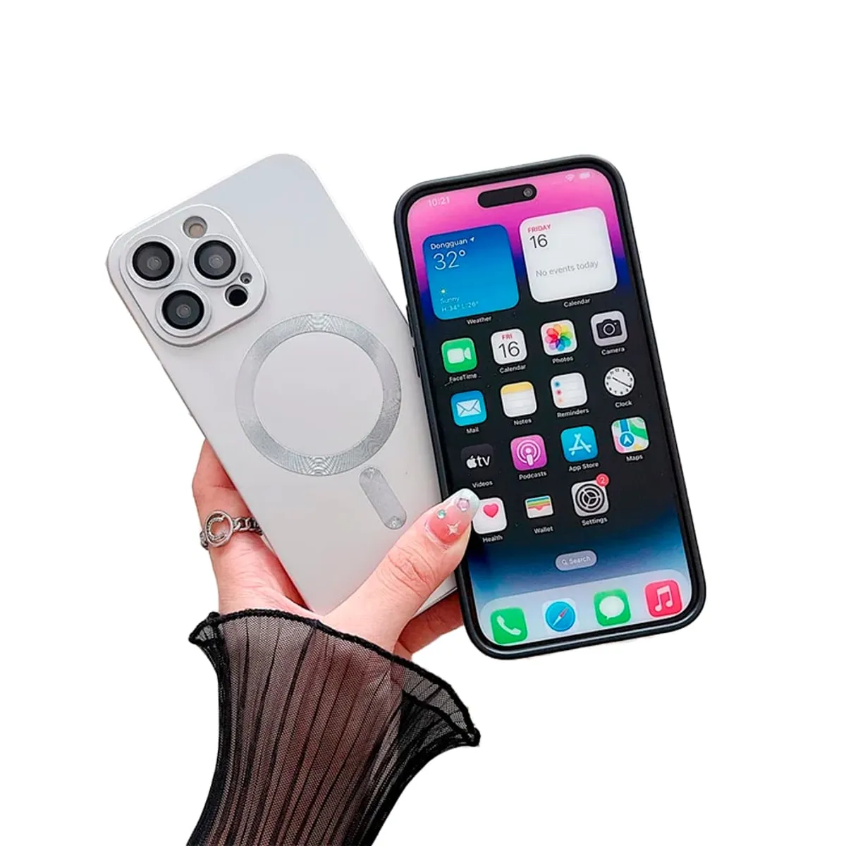 GENERICO - Carcasa Metalizada Para iPhone 13 y 14 Magnetica Plata