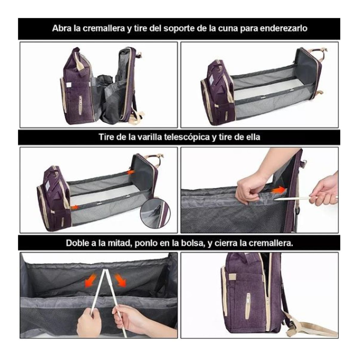 GENERICO - Mochila Panalera Cuna Impermeable Bebe Viaje NEGRO