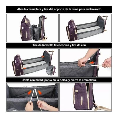 Imagen 2 del producto Mochila Panalera Cuna Impermeable Bebe Viaje ROSA