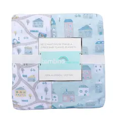 BAMBINO - Set 2 Mantita Franela Celeste Ciudad Niño