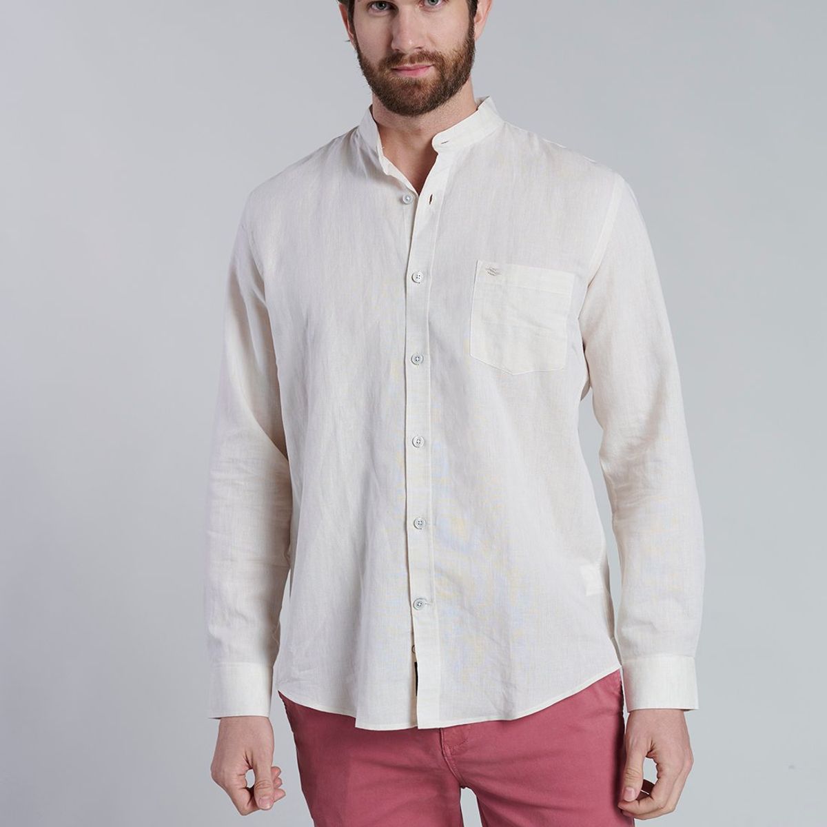 FEROUCH - Camisa Lino Cuello Mao  F Beige Ferouch