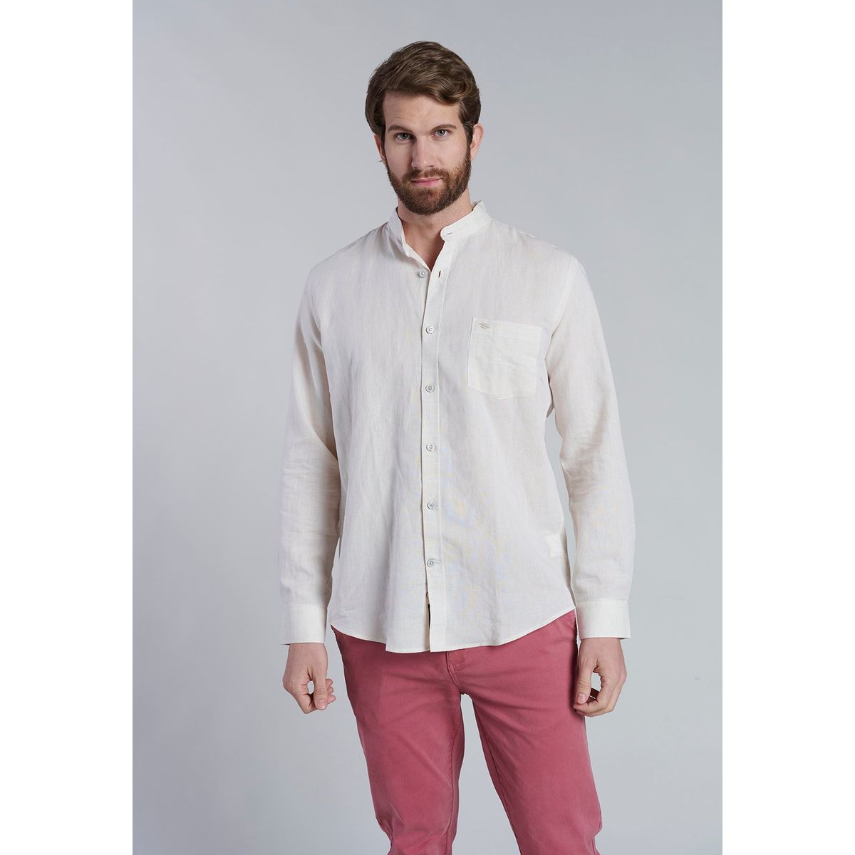 FEROUCH - Camisa Lino Cuello Mao  F Beige Ferouch