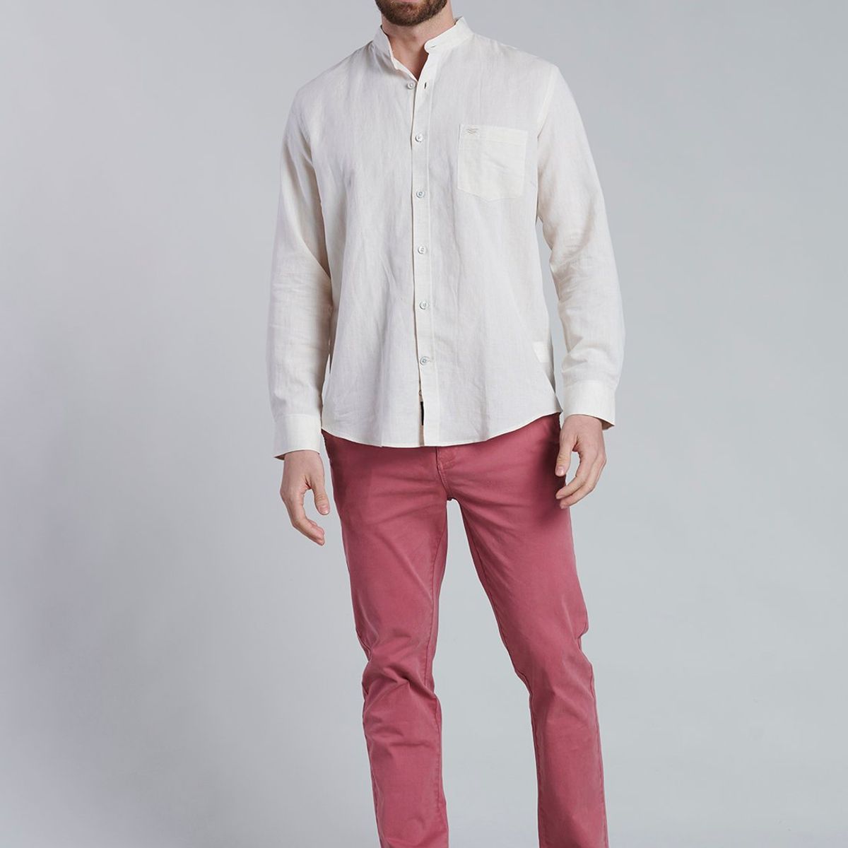 FEROUCH - Camisa Lino Cuello Mao  F Beige Ferouch