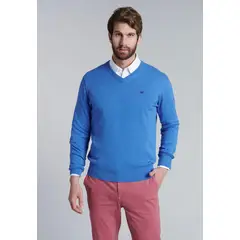 FEROUCH - Sweater V Neck Melange F Celeste