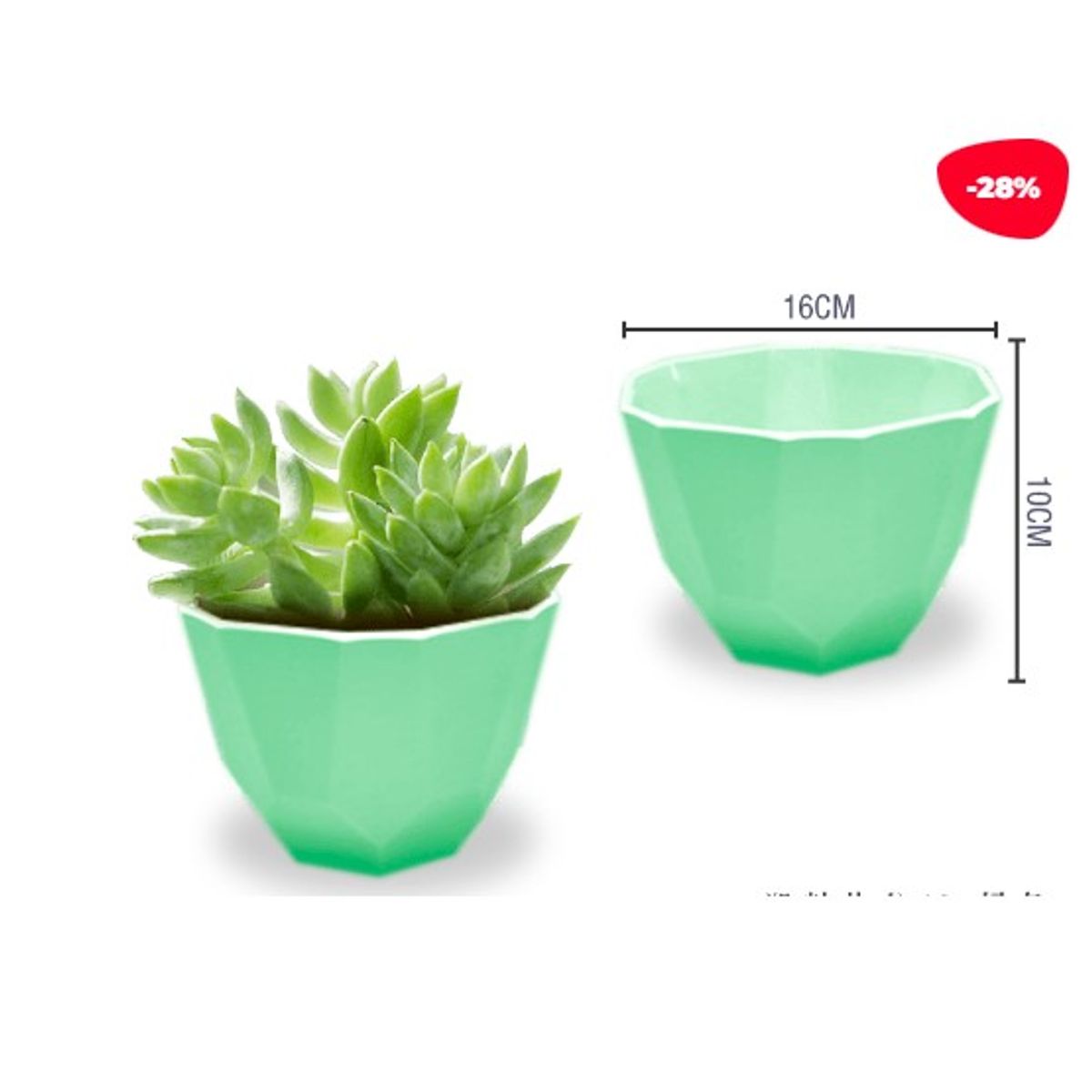 GENERICO - Florero Plastico Textura Verde 16X10Cm