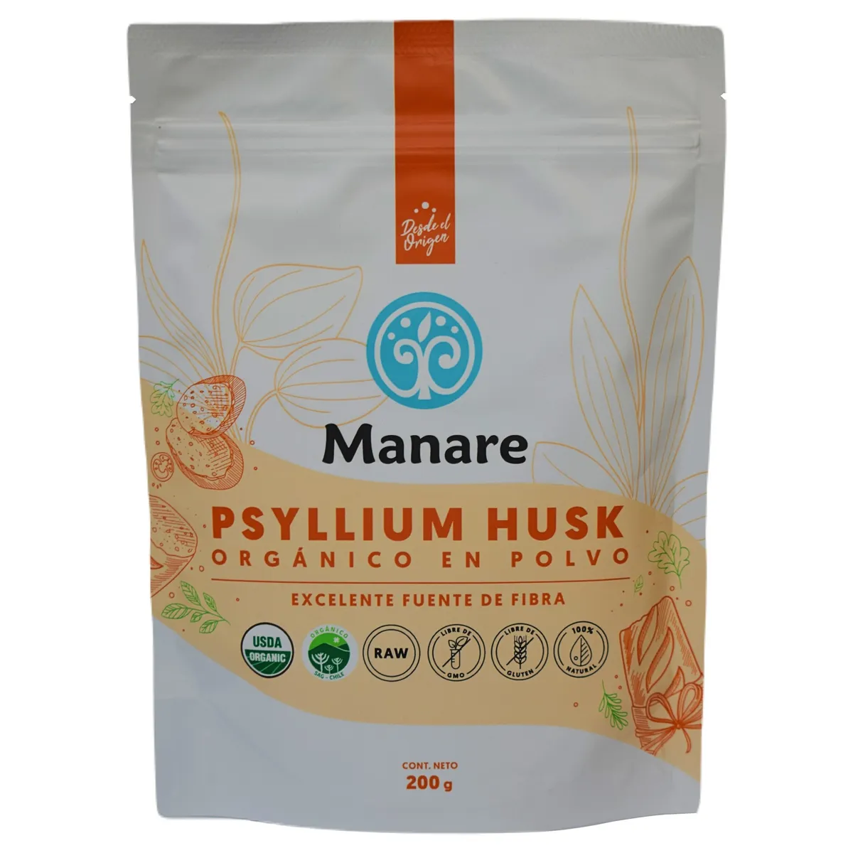 MANARE - Psyllium Husk Orgánico Manare 200gr En Polvo Fibra Tránsito