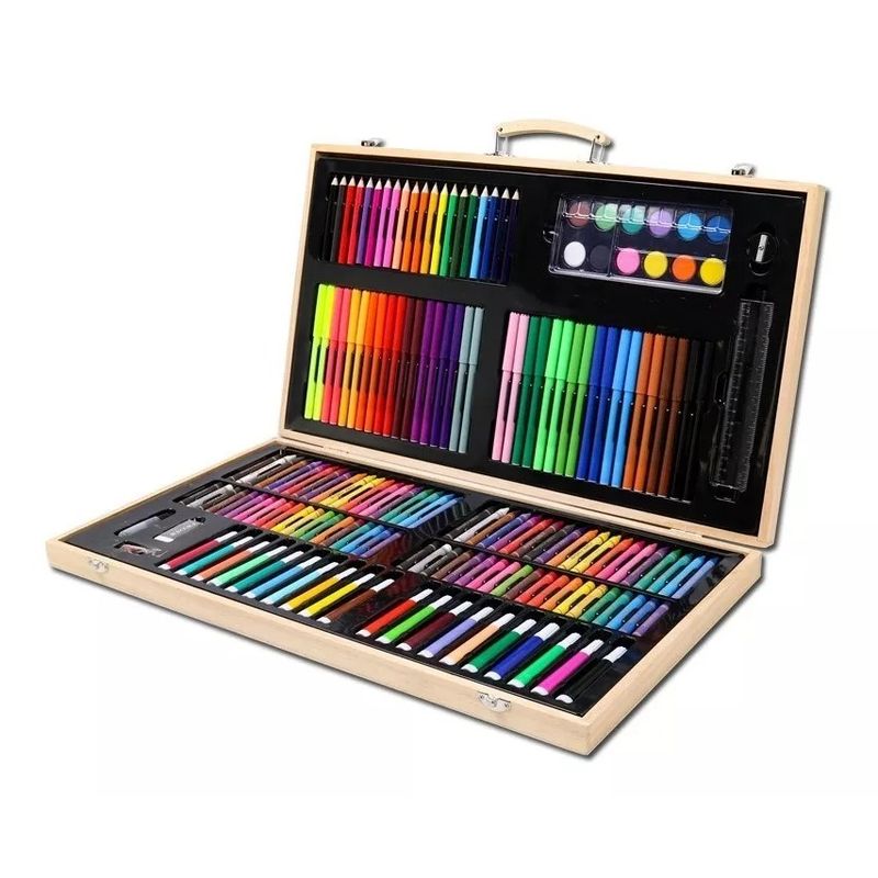 GENERICO - Set De Arte 180 Pcs Lapices Para Colorear Maleta De Madera