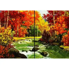 ID1SG IMPRESION DIGITAL1 - Cuadro decorativo Díptico Paisaje "BOSQUE ROJIZO" 70 x 100
