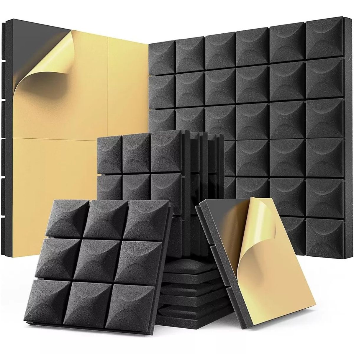 KUANGYE - Pack X12 Espuma Panel Acústico Rombo AutoAdhesivo Negro